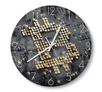 DEQORI Orologio in vetro | rotondo Ø 30 cm | motivo Bitcoin segno di valuta | orologio da parete dal design silenzioso in vetro | orologio da parete per soggiorno e cucina | orologio moderno da parete