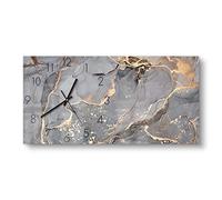 DEQORI Orologio in vetro | verticale 60 x 30 cm | motivo elegante motivo marmo | grande orologio XXL design in vetro | orologio da parete silenzioso per soggiorno e cucina | moderno e accattivante