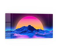 DEQORI Pannello posteriore da cucina in vetro, motivo "Vaporwave digitale", 80 x 40 cm, pannello posteriore per bagno o stufa, paraspruzzi per cucina e bagno, decorazione moderna per specchio