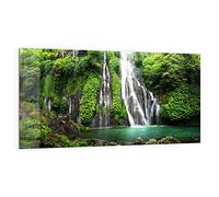 DEQORI Pannello posteriore per cucina in vetro, motivo "cascata gemella", 100 x 50 cm, pannello posteriore per bagno o stufa, paraspruzzi per cucina e bagno, decorazione moderna per specchio