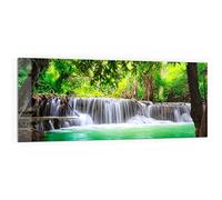 DEQORI Pannello posteriore per cucina in vetro, motivo "cascata nella foresta pluviale", 125 x 50 cm, pannello posteriore per bagno o stufa, paraspruzzi per cucina e bagno, decorazione moderna per
