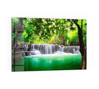 DEQORI Pannello posteriore per cucina in vetro, motivo "cascata nella foresta pluviale", 60 x 40 cm, pannello posteriore per bagno o stufa, paraspruzzi per cucina e bagno, decorazione moderna per