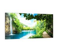 DEQORI Pannello posteriore per cucina in vetro, motivo "cascata nella foresta verde", 100 x 50 cm, pannello posteriore per bagno o stufa, paraspruzzi per cucina e bagno, decorazione moderna per