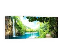 DEQORI Pannello posteriore per cucina in vetro, motivo "cascata nella foresta verde", 125 x 50 cm, pannello posteriore per bagno o stufa, paraspruzzi per cucina e bagno, decorazione moderna per