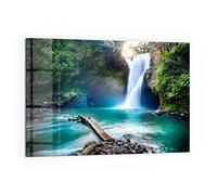 DEQORI Pannello posteriore per cucina in vetro, motivo "cascata Tegenungan | 60 x 40 cm | Pannello posteriore per bagno o stufa | Paraspruzzi per cucina e bagno | Decorazione moderna per specchio piastrellato