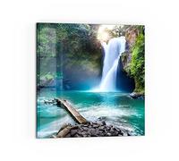 DEQORI Pannello posteriore per cucina in vetro, motivo "cascata Tegenungan | 60 x 60 cm | Pannello posteriore per bagno o stufa | Paraspruzzi per cucina e bagno | Decorazione moderna per specchio piastrellato