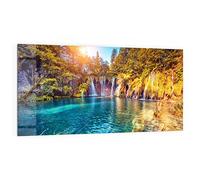 DEQORI Pannello posteriore per cucina in vetro, motivo "cascate fiabesche", 100 x 50 cm, pannello posteriore per bagno o stufa, paraspruzzi per cucina e bagno, decorazione moderna per specchio