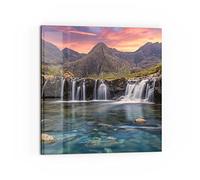 DEQORI Pannello posteriore per cucina in vetro, motivo cascate nella luce serale, 60 x 60 cm, pannello posteriore per bagno o stufa, paraspruzzi per cucina e bagno, decorazione moderna per specchio piastrellato