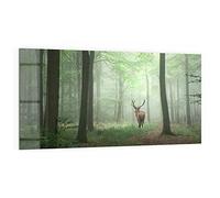 DEQORI Pannello posteriore per cucina in vetro, motivo "cervo tra gli alberi", 100 x 50 cm, pannello posteriore per bagno o stufa, paraspruzzi per cucina e bagno, decorazione moderna per specchio