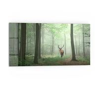 DEQORI Pannello posteriore per cucina in vetro, motivo "cervo tra gli alberi", 80 x 40 cm, pannello posteriore per bagno o stufa, paraspruzzi per cucina e bagno, decorazione moderna per specchio