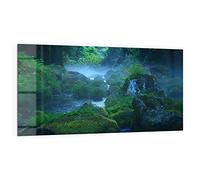 DEQORI Pannello posteriore per cucina in vetro, motivo "fonte d'acqua nella foresta", 100 x 50 cm, pannello posteriore per bagno o stufa, paraspruzzi per cucina e bagno, decorazione moderna per