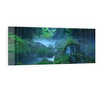 DEQORI Pannello posteriore per cucina in vetro, motivo "fonte d'acqua nella foresta", 125 x 50 cm, pannello posteriore per bagno o stufa, paraspruzzi per cucina e bagno, decorazione moderna per