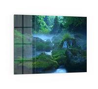 DEQORI Pannello posteriore per cucina in vetro, motivo "fonte d'acqua nella foresta", 80 x 60 cm, pannello posteriore per bagno o stufa, paraspruzzi per cucina e bagno, decorazione moderna per