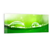 DEQORI Pannello posteriore per cucina in vetro, motivo "Gocce di rugiada su foglia", 125 x 50 cm, pannello posteriore per bagno o stufa, paraspruzzi per cucina e bagno, decorazione moderna per