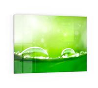 DEQORI Pannello posteriore per cucina in vetro, motivo "Gocce di rugiada su foglia", 80 x 60 cm, pannello posteriore per bagno o stufa, paraspruzzi per cucina e bagno, decorazione moderna per specchio piastrellato