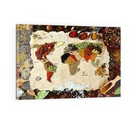 DEQORI Pannello posteriore per cucina in vetro, motivo "mappa del mondo di spezie", 60 x 40 cm, pannello posteriore per bagno o fornelli, paraspruzzi per cucina e bagno, decorazione moderna per