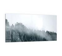 DEQORI Pannello posteriore per cucina in vetro, motivo "nebbia sopra le cime degli alberi", 100 x 50 cm, pannello posteriore per bagno o stufa, paraspruzzi per cucina e bagno, decorazione moderna per specchio piastrellato