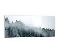 DEQORI Pannello posteriore per cucina in vetro, motivo "nebbia sopra le cime degli alberi", 125 x 50 cm, pannello posteriore per bagno o stufa, paraspruzzi per cucina e bagno, decorazione moderna per specchio piastrellato