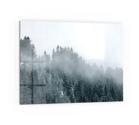 DEQORI Pannello posteriore per cucina in vetro, motivo "nebbia sopra le cime degli alberi", 80 x 60 cm, pannello posteriore per bagno o stufa, paraspruzzi per cucina e bagno, decorazione moderna per