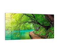 DEQORI Pannello posteriore per cucina in vetro, motivo "Ponte in legno lungo il bordo del mare", 100 x 50 cm, pannello posteriore per bagno o stufa, paraspruzzi per cucina e bagno, decorazione moderna per specchio piastrellato