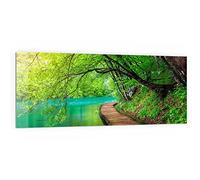 DEQORI Pannello posteriore per cucina in vetro, motivo "ponte in legno lungo il bordo del mare", 125 x 50 cm, parete posteriore per bagno o stufa, paraspruzzi per cucina e bagno, decorazione moderna