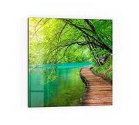 DEQORI Pannello posteriore per cucina in vetro, motivo "ponte in legno lungo il bordo del mare", 60 x 60 cm, pannello posteriore per bagno o stufa, paraspruzzi per cucina e bagno, decorazione moderna per specchio piastrellato