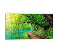 DEQORI Pannello posteriore per cucina in vetro, motivo "ponte in legno lungo il bordo del mare", 80 x 40 cm, pannello posteriore per bagno o stufa, paraspruzzi per cucina e bagno, decorazione moderna per specchio piastrellato
