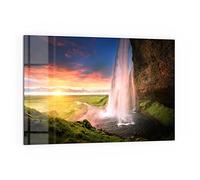 DEQORI Pannello posteriore per cucina in vetro, motivo "Seljalandsfoss cascata", 60 x 40 cm, pannello posteriore per bagno o stufa, paraspruzzi per cucina e bagno, decorazione moderna per specchio