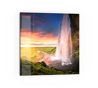 DEQORI Pannello posteriore per cucina in vetro, motivo "Seljalandsfoss cascata", 60 x 60 cm, pannello posteriore per bagno o stufa, paraspruzzi per cucina e bagno, decorazione moderna per specchio