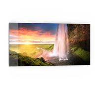 DEQORI Pannello posteriore per cucina in vetro, motivo "Seljalandsfoss cascata" | 80 x 40 cm | Pannello posteriore per bagno o stufa | Paraspruzzi per cucina e bagno | Decorazione moderna per specchio