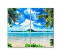 DEQORI Piastre di copertura in vetro, 60 x 52 cm, motivo "spiaggia di palme solitario", piastre di copertura per piano cottura in vetroceramica, universali, piastre in vetro e taglieri per piano