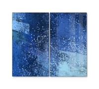 DEQORI Piastre di copertura in vetro | Set da 2 pezzi 60 x 52 cm | motivo "Blue Impression" | Piastre di copertura in ceramica in cucina | Coperture universali | Piastre in vetro e taglieri per piano