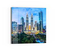 DEQORI Quadro in vetro acrilico | Motivo vista sulle torri di Petronas | quadrato unico pezzo 50 x 50 cm | bella decorazione da parete per soggiorno, camera da letto, corridoio e cucina | moderna