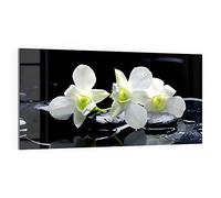 DEQORI Quadro in vetro vero | Motivo orchidea con pietre ZEN | orizzontale un pezzo 100 x 50 cm | bella decorazione da parete per soggiorno, camera da letto, corridoio e cucina | moderna decorazione