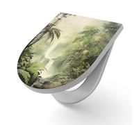 DEQORI Sedile WC con motivo "Il paradiso verde" | sedile WC in bianco in Duroplast | formato 36,4 x 45,4 cm - occhialini antibatterici per WC a forma di D con coperchio, facile da pulire e decorativo