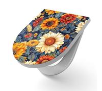 DEQORI Sedile WC con motivo "La danza dei fiori" | sedile WC in Duroplast | formato 36,4 x 45,4 cm - occhialini antibatterici per WC a forma di D con coperchio, facile da pulire e decorativo
