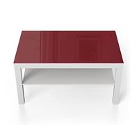 DEQORI Tavolino in vetro bianco grande 90 x 50 cm | tinta unita - rosso scuro | tavolino in vetro lucido | tavolino da salotto | moderno con design