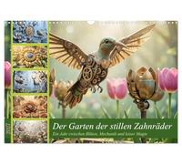 Der Garten der stillen Zahnräder - Ein Jahr zwischen Blüten, Mechanik und leiser Magie (Wandkalender 2027 DIN A3 quer), CALVENDO Monatskalender: Magische Gärten aus Metall und Zeit
