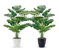 Der Rose Confezione da 2 piante finte di Monstera artificiali da 71,1 cm, per interni, con vasi bianchi e neri, per casa, ufficio, soggiorno