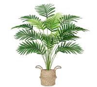 Der Rose Palma finta alta 71 cm, pianta finta Areca in vaso, albero artificiale con cestini intrecciati a mano con manici per interni ed esterni, casa, ufficio, camera da letto, portico, balcone