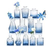 Der Rose Set di 12 vasi blu, piccoli vasi per fiori, centrotavola rustici per matrimoni e decorazioni per la casa