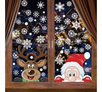 DERAYEE 6 fogli di Natale adesivi per finestre, 76 pezzi, Babbo Natale Rudolph e fiocchi di neve, adesivi riutilizzabili per finestre in PVC per decorazione fai da te, vetro di Natale