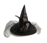 DERAYEE Cappello da strega Halloween, cappello da strega nero per adulti, accessorio per costume da strega, cappello di carnevale, cappello da equitazione, cappello a tesa per carnevale, cosplay,