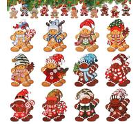 DERAYEE Confezione da 24 ornamenti natalizi a forma di omino di pan di zenzero, in legno, con cordini, da appendere, per albero di Natale, feste, decorazioni regalo
