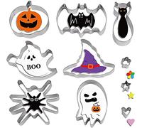 DERAYEE Formine Biscotti Halloween,10 Pezzi Stampi Biscotti Halloween,Formine per Biscotti in Acciaio Inox- Zucca,Pipistrello,Fantasma,Cappello da Strega