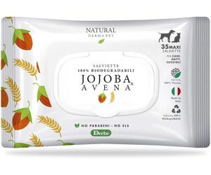 Derbe Natural Derma Pet by Salviette Detergenti Profumate Biodegradabili Jojoba e Avena per Cani Gatti e Cuccioli