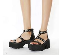 DERBUT Sandali con Tacchi Alti 8CM Sandali con Plateau con Anello in Metallo a Punta Aperta, Black-38