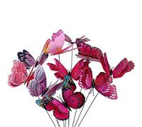 Derbway 10 Pezzi Farfalle da Giardino,Farfalle Decorative da Giardino con Adesivo in Metallo per Decorazione Giardino Esterno-Viola/Rosa