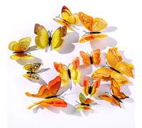 Derbway 12 Pezzi Farfalle Adesivi Murali,3D Adesivi Murali da Parete per Casa,Camera dei Bambini e Stanza delle Ragazze-Giallo