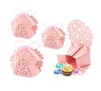 Derbway 30pcs Scatoline Portaconfetti Scatole Bomboniere Scatole Portaconfetti con 30x Nastri per Anniversario di Matrimonio Battesimo Compleanno (Rosa)